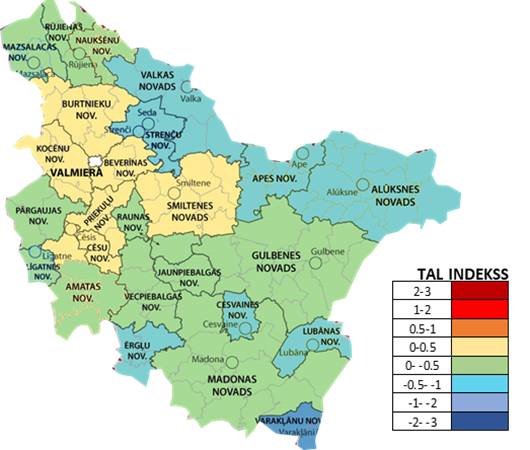 Vidzemes reģiona novadu teritorijas attīstības līmeņa indekss (2016)