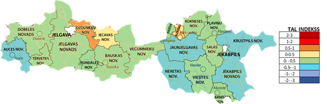 Zemgales reģiona novadu teritorijas attīstības līmeņa indekss (2016)