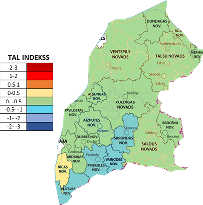 Kurzemes reģiona novadu teritorijas attīstības līmeņa indekss (2016)