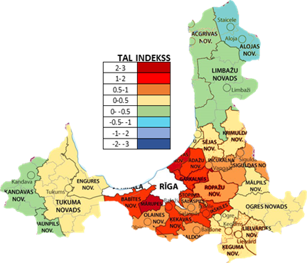 Pierīgas reģiona novadu teritorijas attīstības līmeņa indekss (2016)