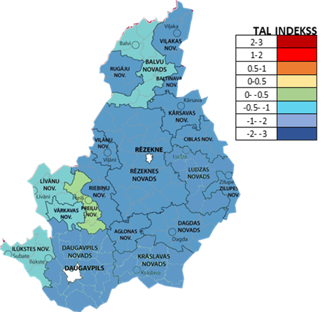 Latgales reģiona novadu teritorijas attīstības līmeņa indekss (2016)