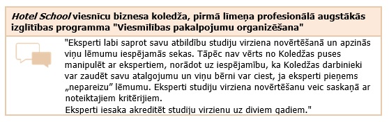 Hotel School viesnīcu biznesa koledža, programma "Viesmīlības pakalpojumu organizēšana"